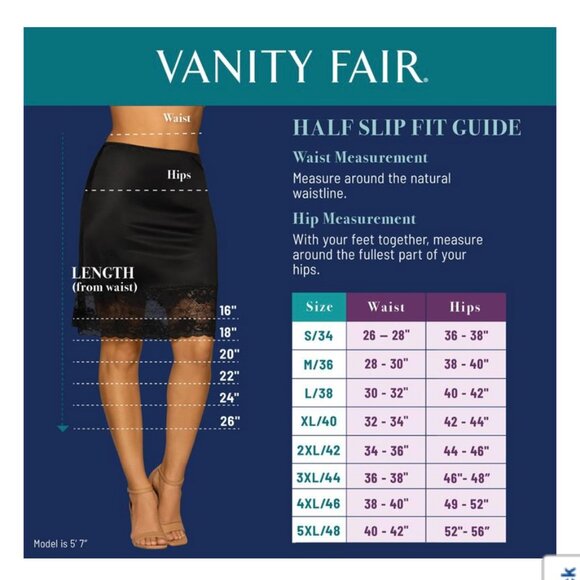 Vanity Fair 18” Half Slip Black NWT - Picture 4 of 4